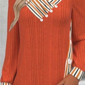 Striped Orange V-Neck Sweater